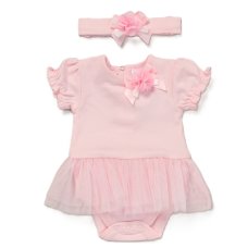 F09843NB: Baby Girls Pink Bodysuit & Headband On A Satin Padded Hanger (0-9 Months)