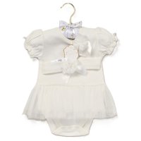 F10176NB: Baby Girls Cream Bodysuit & Headband On A Satin Padded Hanger (0-9 Months)