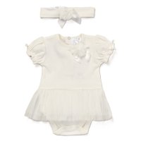 F10176NB: Baby Girls Cream Bodysuit & Headband On A Satin Padded Hanger (0-9 Months)