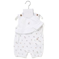 F10221NB: Baby Unisex Muslin Fabric Romper & Hat (0-9 Months)