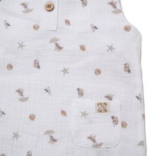 F10221NB: Baby Unisex Muslin Fabric Romper & Hat (0-9 Months)