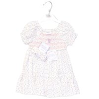 F10330INF: Baby Girls Smocked Panel Dress & Headband Set (12-24 Months)