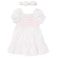 F10330INF: Baby Girls Smocked Panel Dress & Headband Set (12-24 Months)