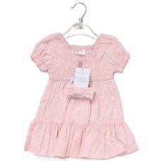 F10333INF: Baby Girls Smocked Panel Dress & Headband Set (12-24 Months)