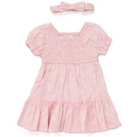 F10333TOD: Girls Smocked Panel Dress & Headband Set (2-4 Years)