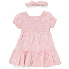 F10333TOD: Girls Smocked Panel Dress & Headband Set (2-4 Years)