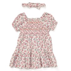 F10334TOD: Girls Smocked Panel Dress & Headband Set (2-4 Years)