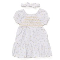 F10337INF: Baby Girls Smocked Panel Dress & Headband Set (12-24 Months)