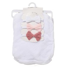 F10511: Baby Embossed Blanket & 3 Headbands Set- White