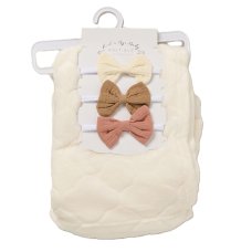F10512: Baby Embossed Blanket & 3 Headbands Set- Cream
