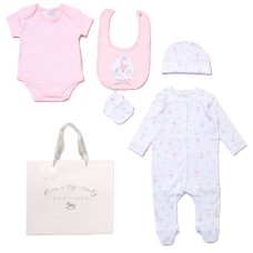 F10634NB: Baby Girls Birds 6 Piece Mesh Bag Gift Set (NB-6 Months)