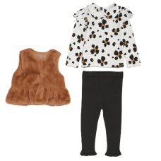 G10744TOD: Girls Faux Fur Gilet, Top & Legging Outfit (2-5 Years)