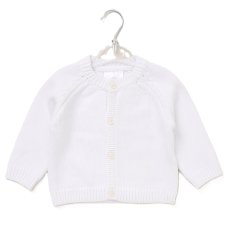 H15239NB: Baby White Cotton Knit Cardigan With Embroidery Detail- Little One (0-12 Months)