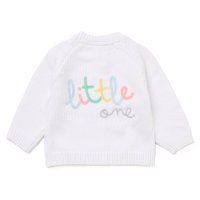 H15239NB: Baby White Cotton Knit Cardigan With Embroidery Detail- Little One (0-12 Months)