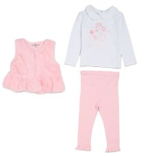 G10874TOD: Girls Faux Fur Gilet, Top & Legging Outfit (2-5 Years)