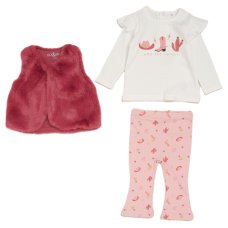 G10878INF: Baby Girls Faux Fur Gilet, Top & Legging Outfit (12-18 Months)