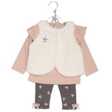 G10880TOD: Girls Faux Fur Gilet, Top & Legging Outfit (2-5 Years)