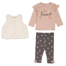 G10880TOD: Girls Faux Fur Gilet, Top & Legging Outfit (2-5 Years)