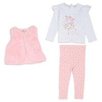 G10882INF: Baby Girls Faux Fur Gilet, Top & Legging Outfit (12-24 Months)
