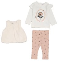 G10883TOD: Girls Faux Fur Gilet, Top & Legging Outfit (2-5 Years)