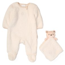 G10894NB: Baby Unisex Borg Pramsuit &  Bear Comforter (NB-6 Months)