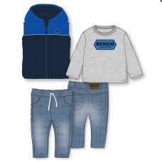 G10947: Boys Bench Puffer Gilet, Top & Jean Outfit (2-5 Years)