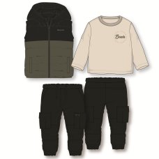 G10948: Boys Bench Puffer Gilet, Top & Cargo Pant Outfit (18 Months-5 Years)