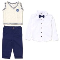 G10988TOD: Boys Knitted Vest, Shirt With Bow Tie & Pant Outfit (2-4 Years)