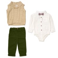 G10999INF: Baby Boys Knitted Vest, Bodysuit Shirt With Bow Tie & Pant Outfit (12-24 Months)