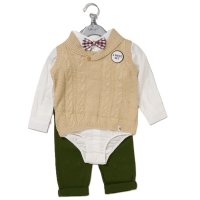 G10999INF: Baby Boys Knitted Vest, Bodysuit Shirt With Bow Tie & Pant Outfit (12-24 Months)