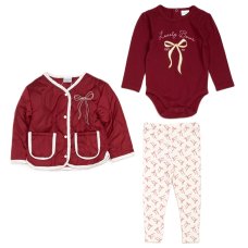 G11189INF:  Baby Girls Quilted Jacket, Bodysuit & Jog Pant Outfit (12-24 Months)