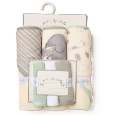 G12283: Baby Unisex Elephant 6 Piece Hooded Towels & Washcloths Bath Time Set
