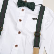 G11527INF: Baby Boys Bodysuit Shirt With Corduroy Bow Tie & Pant With Braces Outfit (12-24 Months)