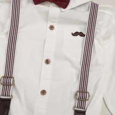 G11528INF: Baby Boys Bodysuit Shirt With Corduroy Bow Tie & Pant With Braces Outfit (12-24 Months)