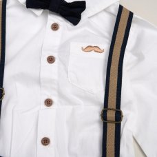 G11530INF: Baby Boys Bodysuit Shirt With Corduroy Bow Tie & Pant With Braces Outfit (12-24 Months)