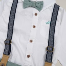 G11531INF: Baby Boys Bodysuit Shirt With Corduroy Bow Tie & Pant With Braces Outfit (12-24 Months)