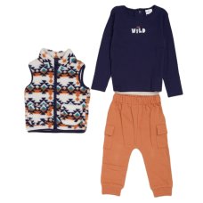 G11741TOD: Boys Borg Printed Gilet, Top & Jog Pant Outfit (2-4 Years)