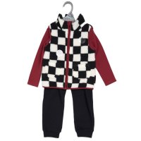 G11742INF:  Baby Boys Borg Printed Gilet, Bodysuit & Jog Pant Outfit (12-24 Months)