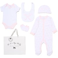 G12403NB: Baby Girls Ribbon 6 Piece Mesh Bag Gift Set (NB-6 Months)