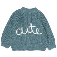 G12765NB: Baby Sage Cotton Knit Cardigan With Embroidery Detail- Cute (0-12 Months)