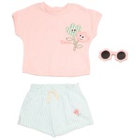 H13638TOD: Girls Flower Applique T-Shirt, Shorts & Sunglasses Outfit (2-4 Years)