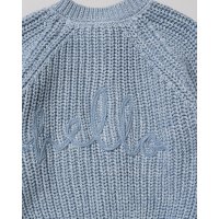 H13664NB: Baby Blue Cotton Knit Cardigan With Embroidery Detail- Hello (0-12 Months)