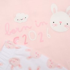 H14312NB: Baby Girls Bunny T-Shirt, Shorts & Plush Toy Set- Born In 2026 (0-9 Months)