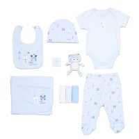 H14873NB: Baby Boys Bear 10 Piece Mesh Bag Gift Set (NB-6 Months)