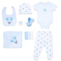 H14882NB: Baby Boys Elephant 10 Piece Mesh Bag Gift Set (NB-6 Months)