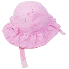 0382: Baby Girls Broderie Anglais Cloche Hat With Frill Edge & Bow (3-12 Months)