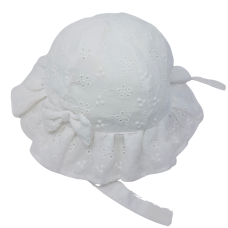 0382: Baby Girls Broderie Anglais Cloche Hat With Frill Edge & Bow (3-12 Months)