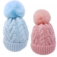 KIDS6231: Baby Fur Pom Pom Cable Knit Hat (0-6 Months)