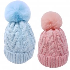 KIDS6231: Baby Fur Pom Pom Cable Knit Hat (0-6 Months)