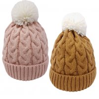 KIDS6232: Baby Girls Cable Knitted Pom Hat (6-18 Months)